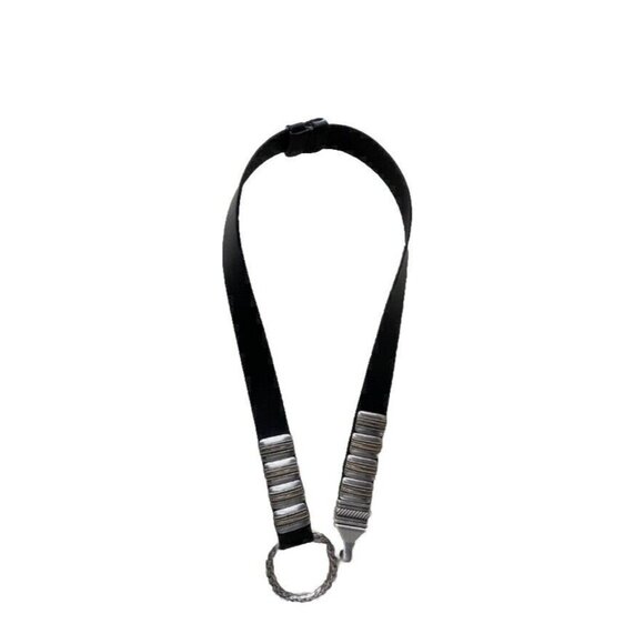 Chico's Western Silver Tone Concho Ring Hook Buckle M/L Black Leather Belt - Picture 8 of 16